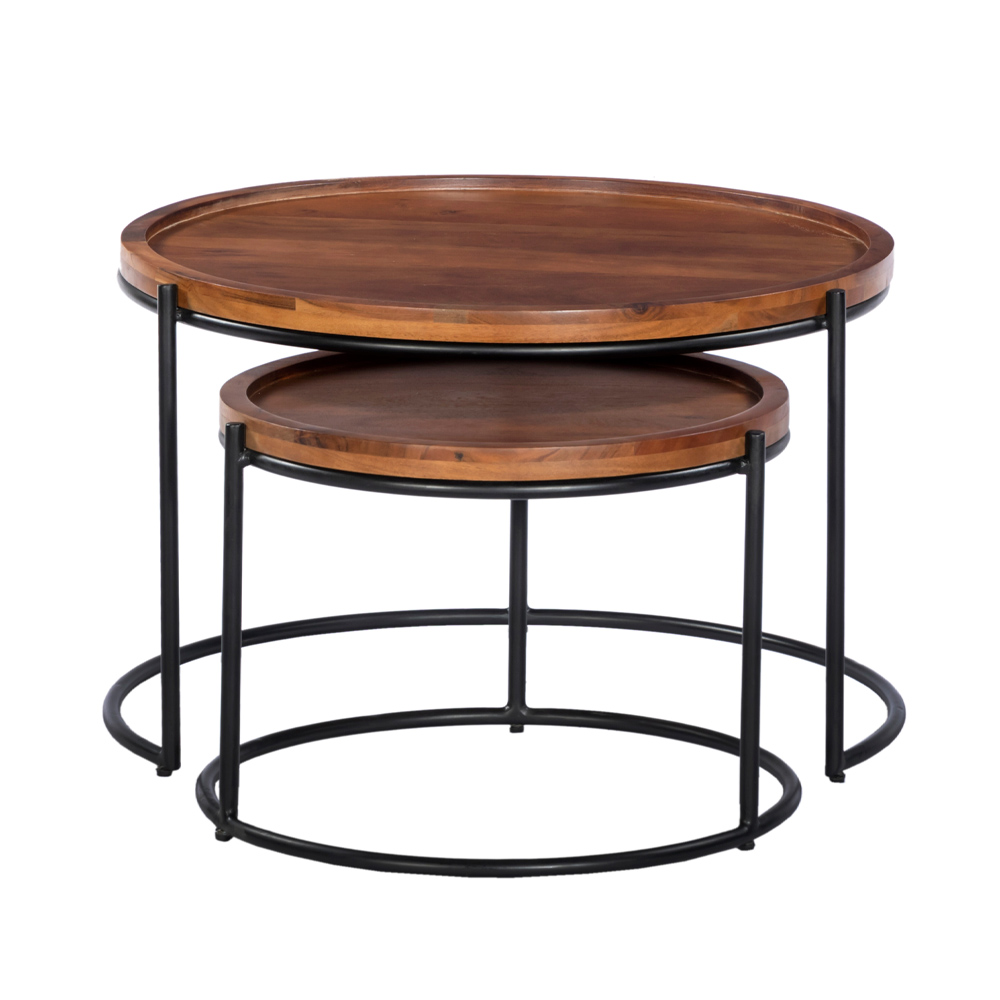 CELLINI COFFEE TABLE SET 2ΤΕΜ ΚΑΡΥΔΙ ΑΝΟΙΧΤΟ ΜΑΥΡΟ 70x70x43 - Image 4