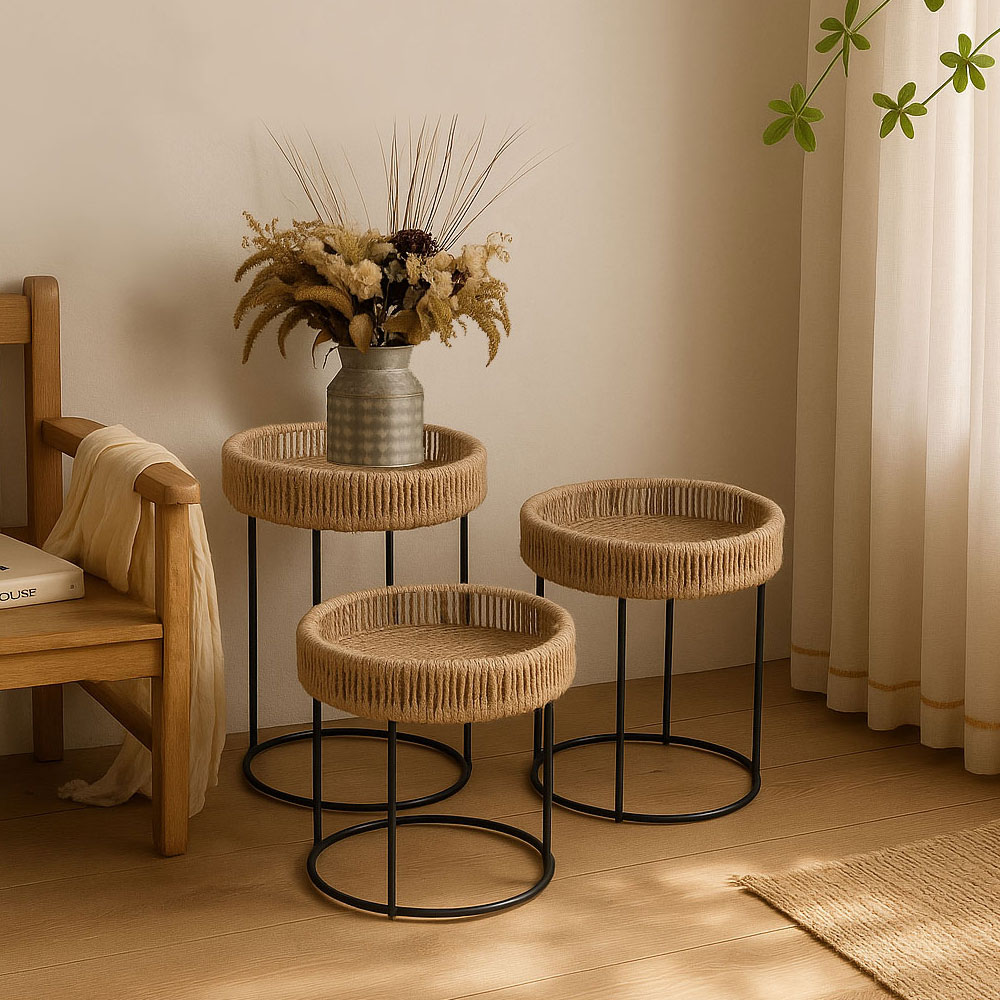 THASOS COFFEE TABLE SET 3ΤΕΜ ΦΥΣΙΚΟ ΜΑΥΡΟ 40x40x51 - Image 2
