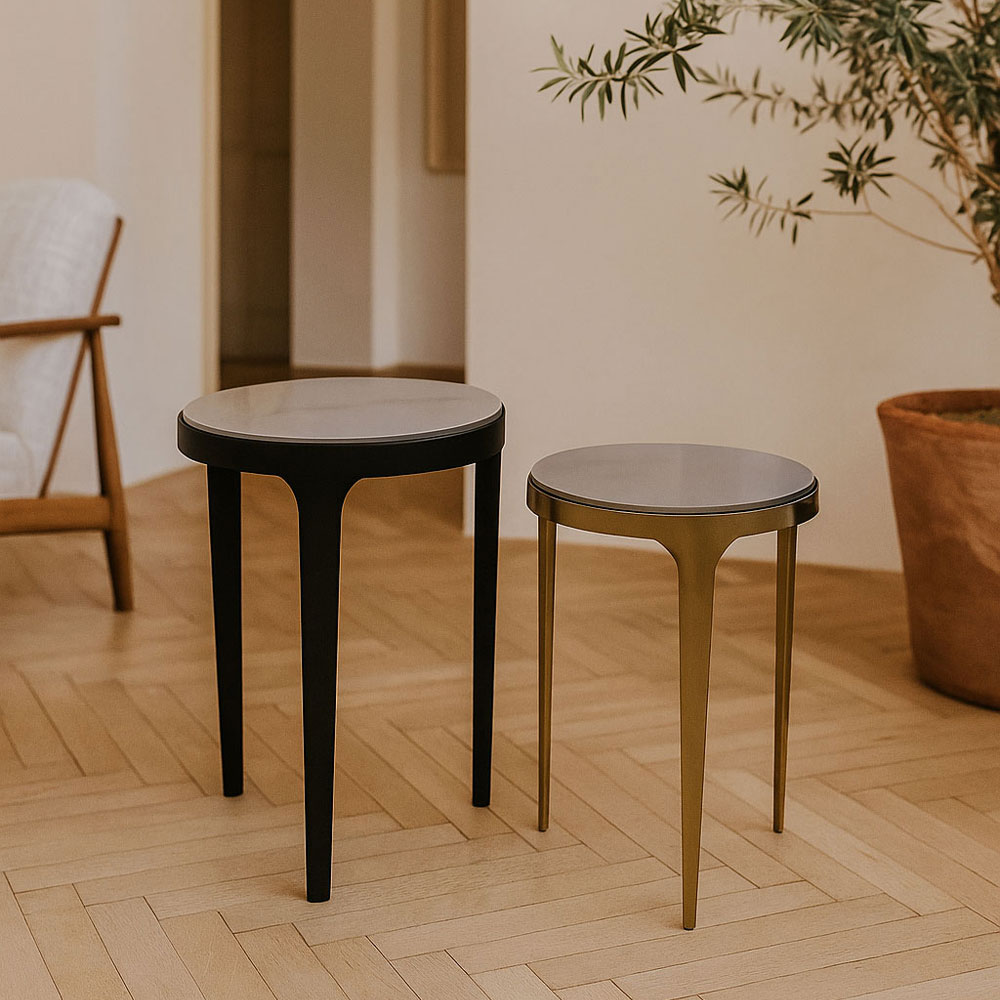 STICKS SIDE TABLE SET 2ΤΕΜ ΛΕΥΚΟ ΜΑΥΡΟ ΧΡΥΣΟ 37x37x54.5cm - Image 2