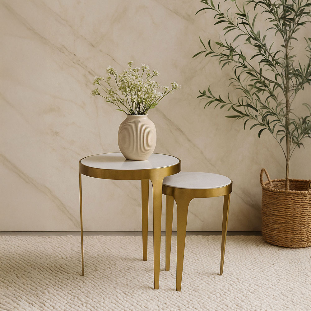 STICKS SIDE TABLE SET 2ΤΕΜ ΛΕΥΚΟ ΧΡΥΣΟ 37x37x54.5cm - Image 3