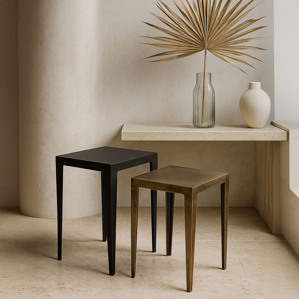 MAGRO SIDE TABLE SET 2ΤΕΜ ΜΑΥΡΟ BRASS 32x32x57cm - Image 3