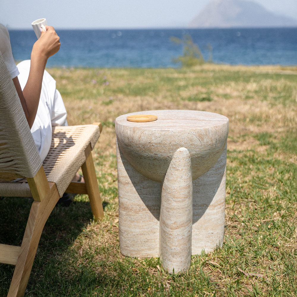 LITHOS HANDLE SIDE TABLE BEIGE 36.5x36.5x46.5 - Image 2