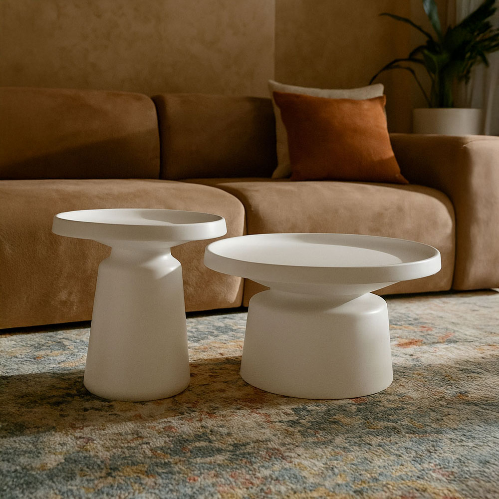 BOBBY COFFEE TABLE SET 2ΤΕΜ ΛΕΥΚΟ ΜΑΤ 70x70x42cm - Image 2
