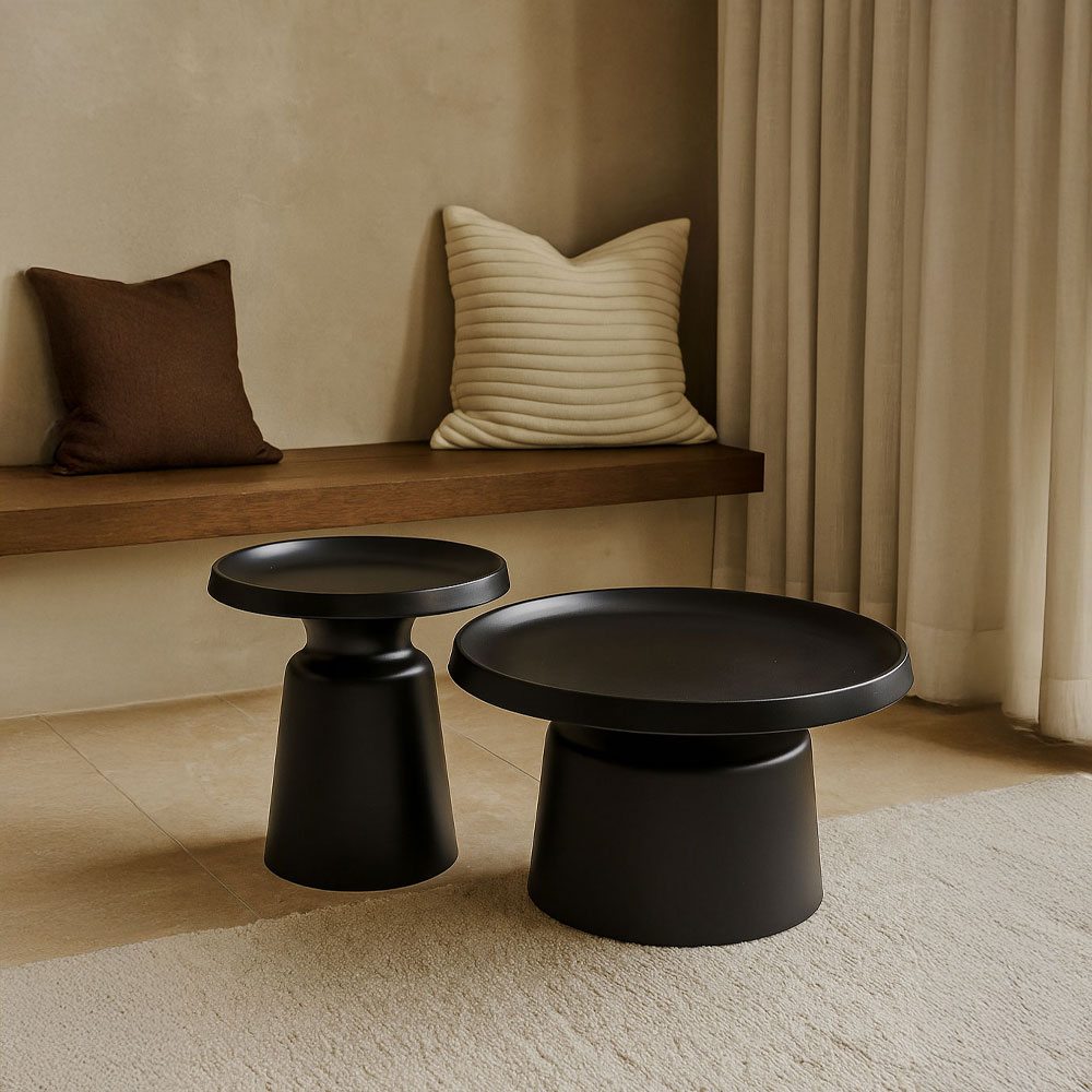 BOBBY COFFEE TABLE SET 2ΤΕΜ ΜΑΥΡΟ ΜΑΤ 70x70x42cm - Image 2