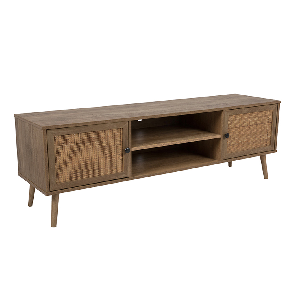 AMMOS TV STAND 2ΠΟΡΤΕΣ ΦΥΣΙΚΟ ΜΕ RATTAN 150x39x49cm