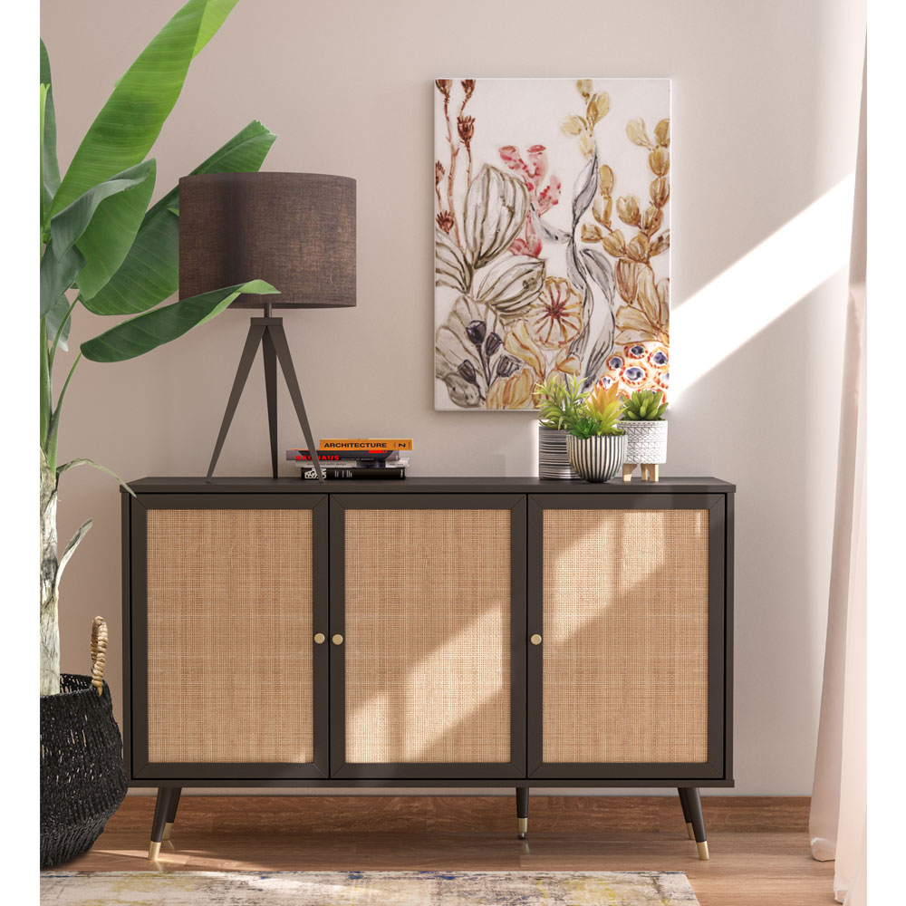 VIENNA ΜΠΟΥΦΕΣ ΜΑΥΡΟ ΜΕ RATTAN 120x39x75.5 - Image 2