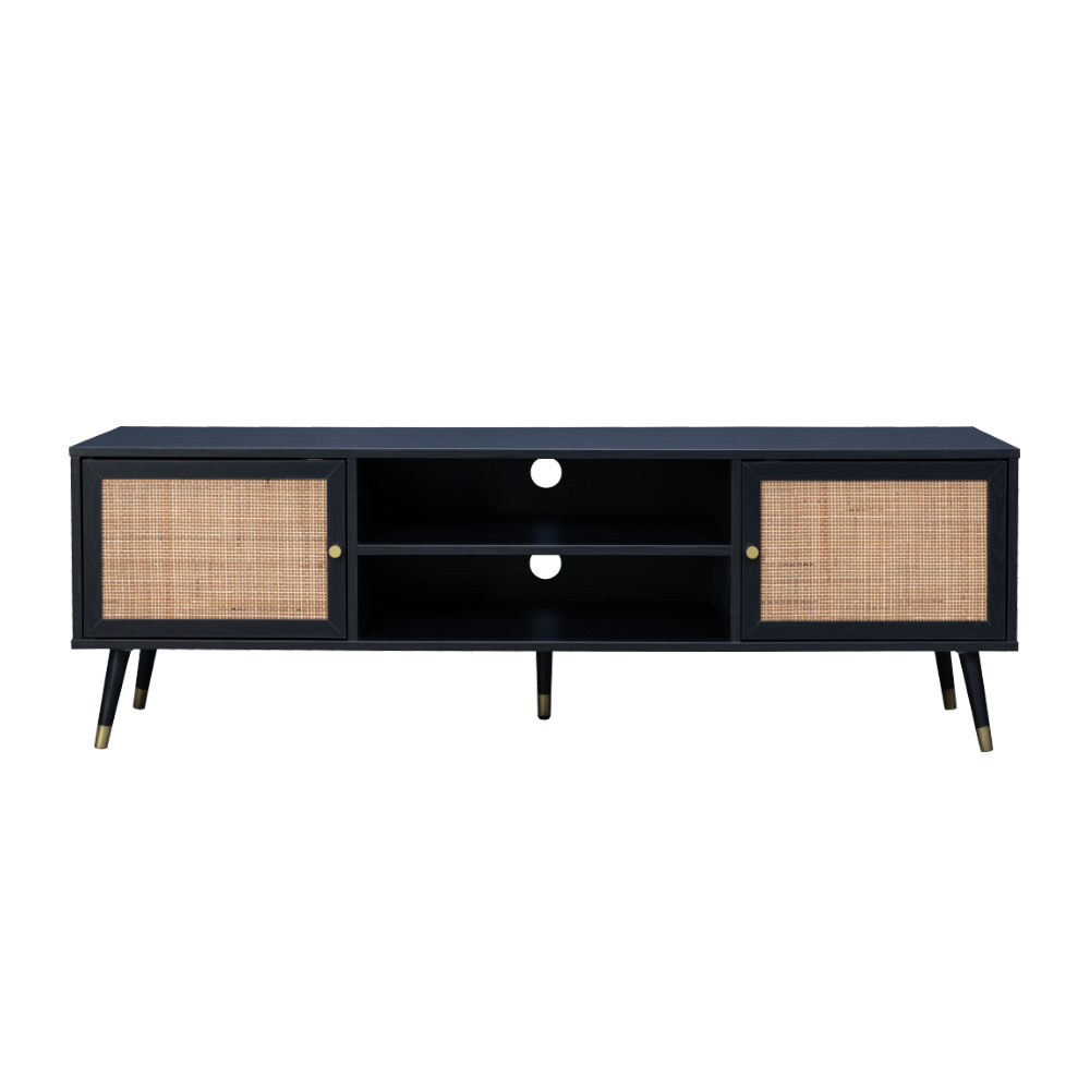 VIENNA TV STAND ΜΑΥΡΟ ΜΕ RATTAN 150x39x49 - Image 2
