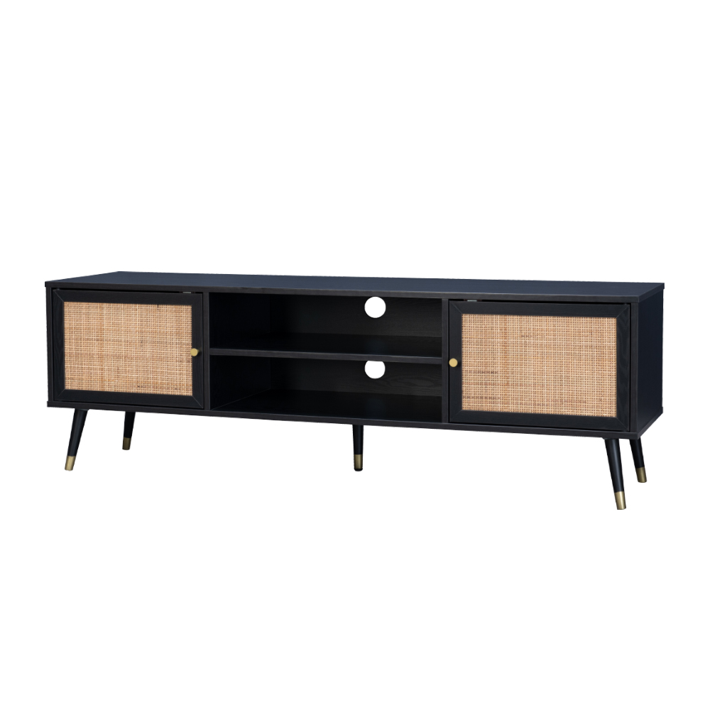 VIENNA TV STAND ΜΑΥΡΟ ΜΕ RATTAN 150x39x49 - Image 3