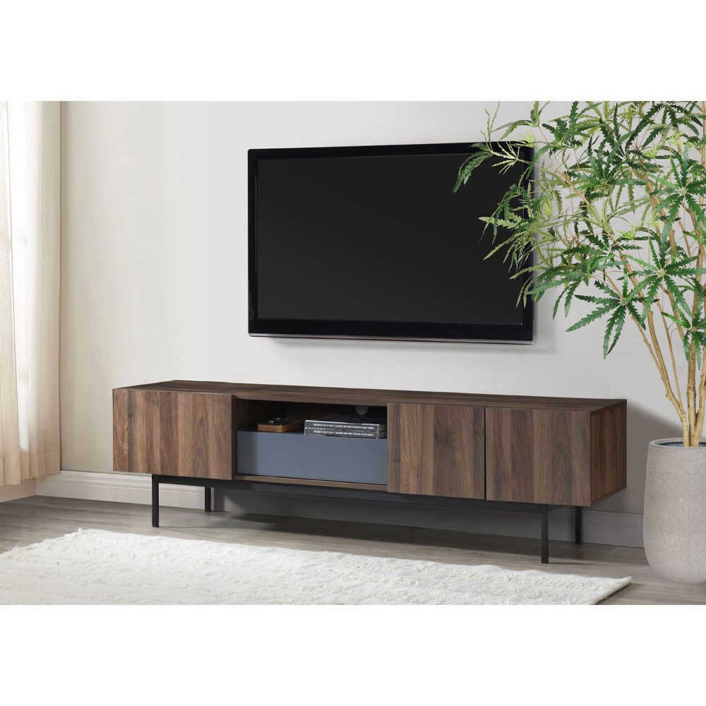 GROOVES TV STAND 3ΠΟΡΤΕΣ 1ΣΥΡΤΑΡΙ ΚΑΡΥΔΙ ΓΚΡΙ 180x40x50 - Image 2