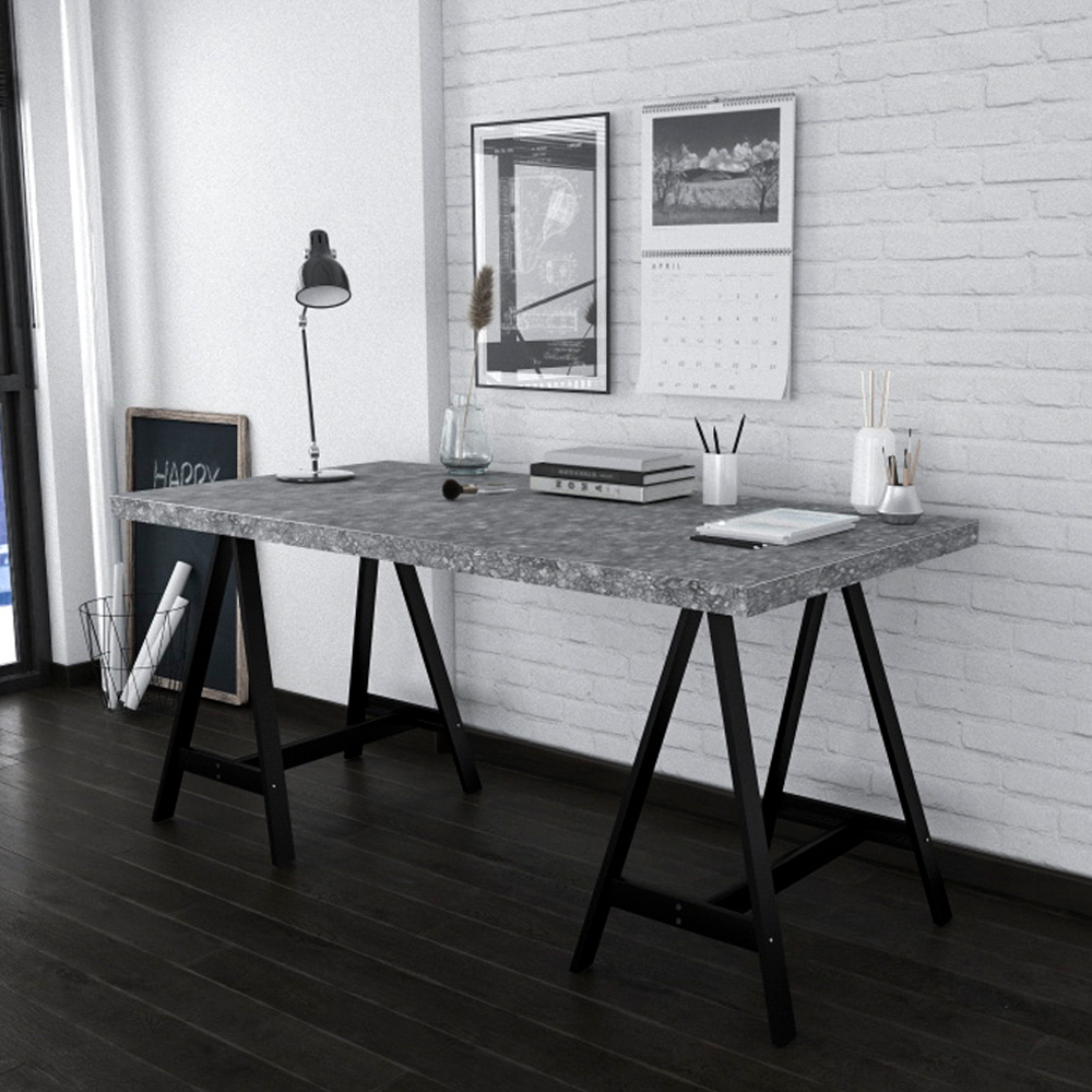 CAVALLETTO ΓΡΑΦΕΙΟ CEMENT ΜΑΥΡΟ 140x75x74 - Image 2