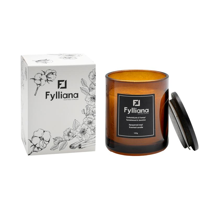 ΑΡΩΜΑΤΙΚΟ ΚΕΡΙ FL6478 "ΣΑΝΔΑΛΟΞΥΛΟ & ΓΙΑΣΕΜΙ" ΣΕ ΓΥΑΛΙΝΟ ΒΑΖΑΚΙ 105gr ΚΑΙ ΣΥΣΚΕΥΑΣΙΑ ΔΩΡΟΥ ΚΑΦΕ ΧΡΩΜΑ 6.3x7.8εκ - Image 3