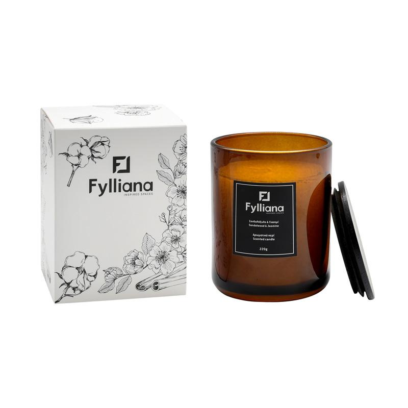 ΑΡΩΜΑΤΙΚΟ ΚΕΡΙ FL80105 "ΣΑΝΔΑΛΟΞΥΛΟ & ΓΙΑΣΕΜΙ" ΣΕ ΓΥΑΛΙΝΟ ΒΑΖΑΚΙ 220gr ΚΑΙ ΣΥΣΚΕΥΑΣΙΑ ΔΩΡΟΥ ΚΑΦΕ ΧΡΩΜΑ 8x10.5εκ - Image 3