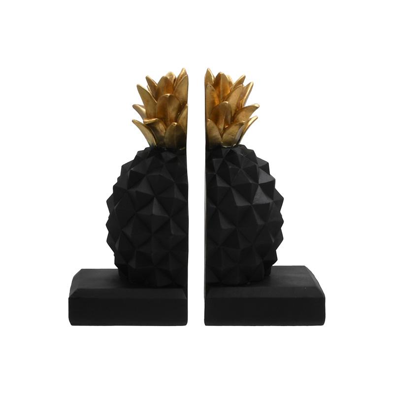 ΣΕΤ 2 ΒΙΒΛΙΟΣΤΑΤΕΣ POLYRESIN "Ανανάς" ΜΑΥΡΟ-ΧΡΥΣΟ ΧΡΩΜΑ 9x9x19εκ