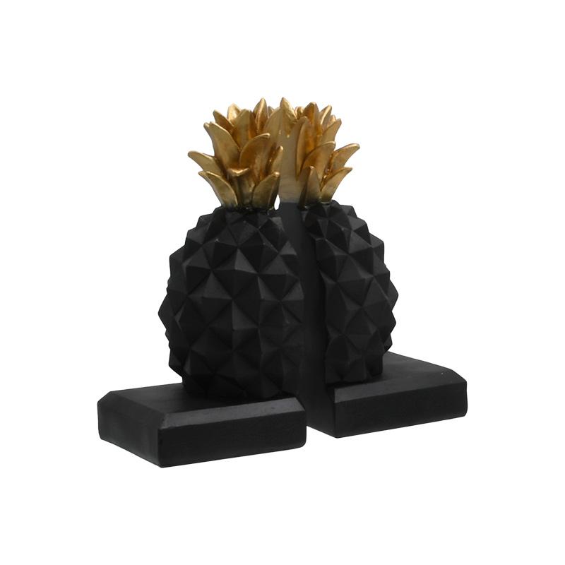 ΣΕΤ 2 ΒΙΒΛΙΟΣΤΑΤΕΣ POLYRESIN "Ανανάς" ΜΑΥΡΟ-ΧΡΥΣΟ ΧΡΩΜΑ 9x9x19εκ - Image 2