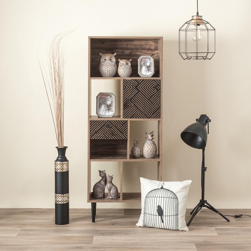 ΒΙΒΛΙΟΘΗΚΗ "Home" ΜΑΥΡΟ ΜΕ GREY OAK 60x29.5x150εκ