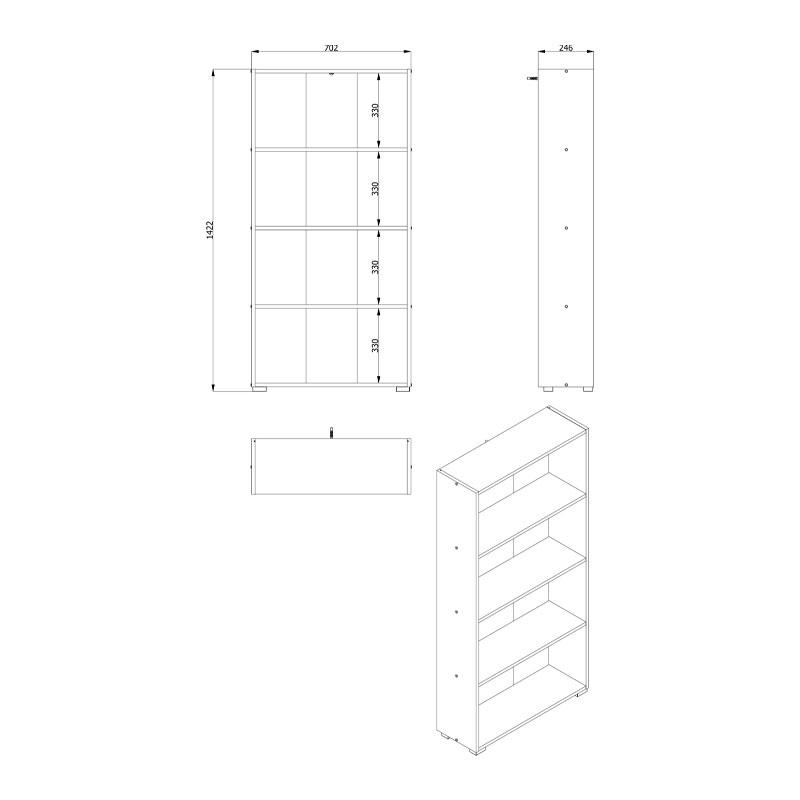 ΒΙΒΛΙΟΘΗΚΗ TOMAR 4 GREY OAK 70x24,5x142εκ - Image 5