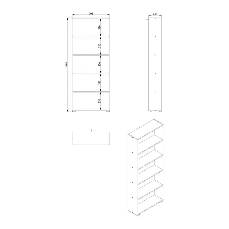 ΒΙΒΛΙΟΘΗΚΗ TOMAR 5 GREY OAK 70x24,5x176,5εκ - Image 5
