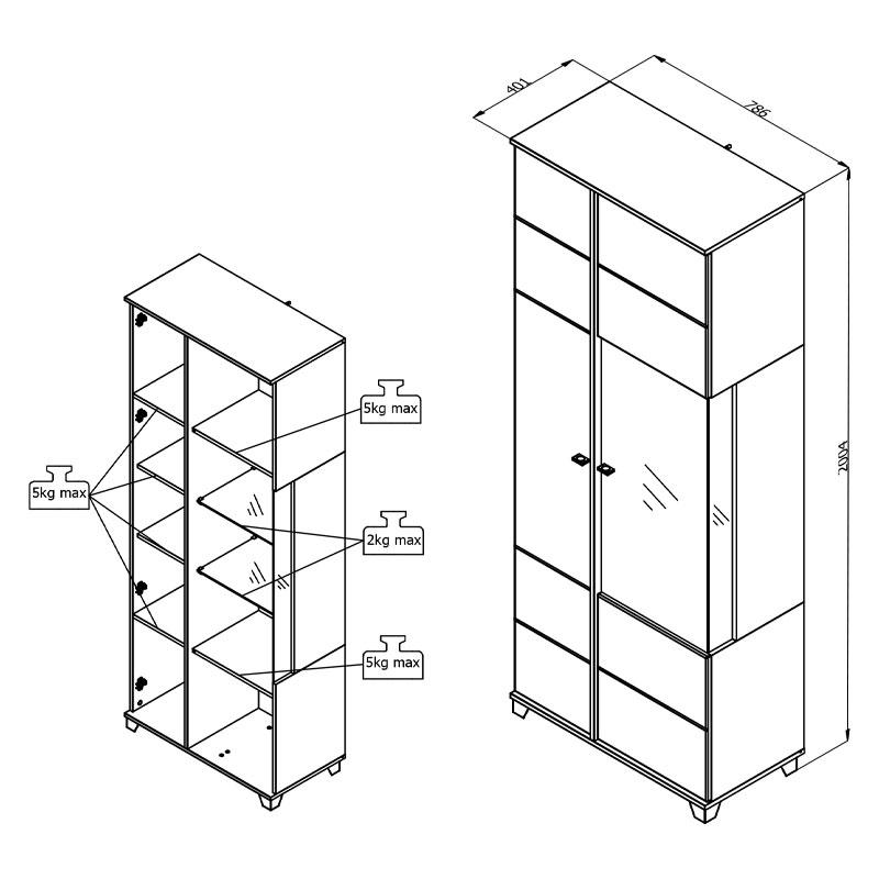 ΒΙΤΡΙΝΑ BURGUNDY 2K VS1 200 ΛΕΥΚΟ-FLAGSTAFF OAK-ΛΕΥΚΟ HIGH GLOSS FOIL 78,5x40x197εκ s.p.k - Image 6