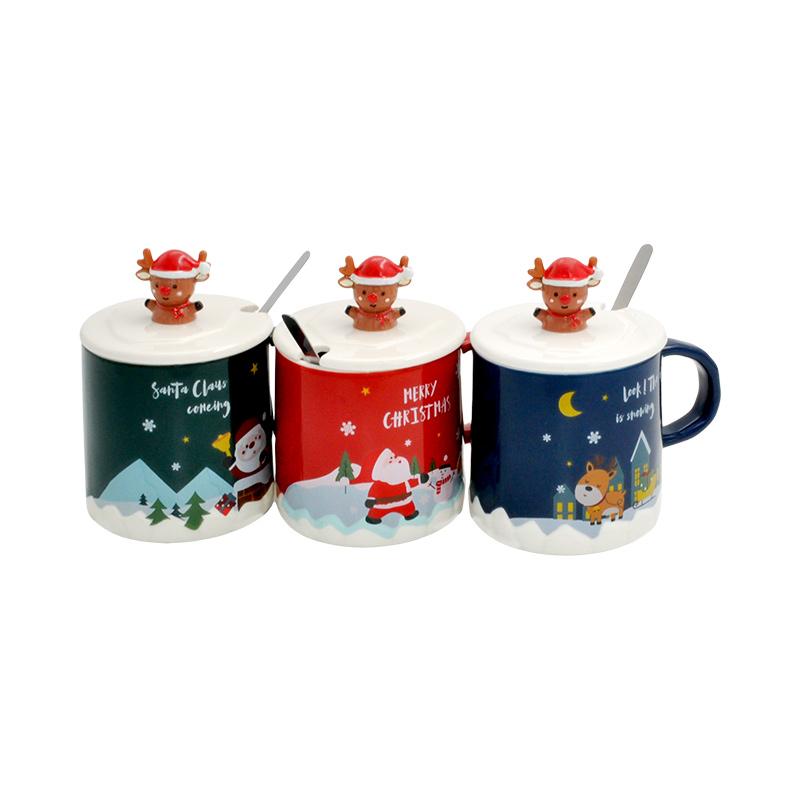 ΧΡΙΣΤΟΥΓΕΝΝΙΑΤΙΚΗ ΚΕΡΑΜΙΚΗ ΚΟΥΠΑ ME ΚΑΠΑΚΙ ΚΑΙ ΚΟΥΤΑΛΑΚΙ "DEER" 1/4 FL1046 ΚΟΚΚΙΝΟ ΜΑΥΡΟ ΜΠΛΕ ΡΟΖ 11x8.5εκ