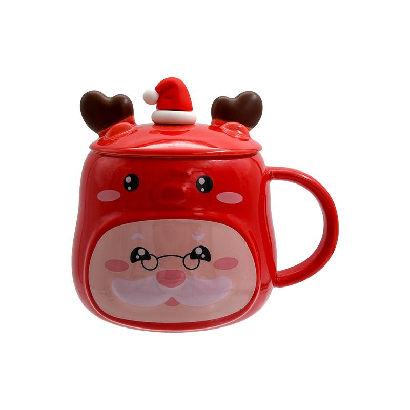 ΧΡΙΣΤΟΥΓΕΝΝΙΑΤΙΚΗ ΚΕΡΑΜΙΚΗ ΚΟΥΠΑ ME ΚΑΠΑΚΙ "SANDA DEER" 1/2 FL574 ΚΟΚΚΙΝΟ ΡΟΖ 13x11εκ