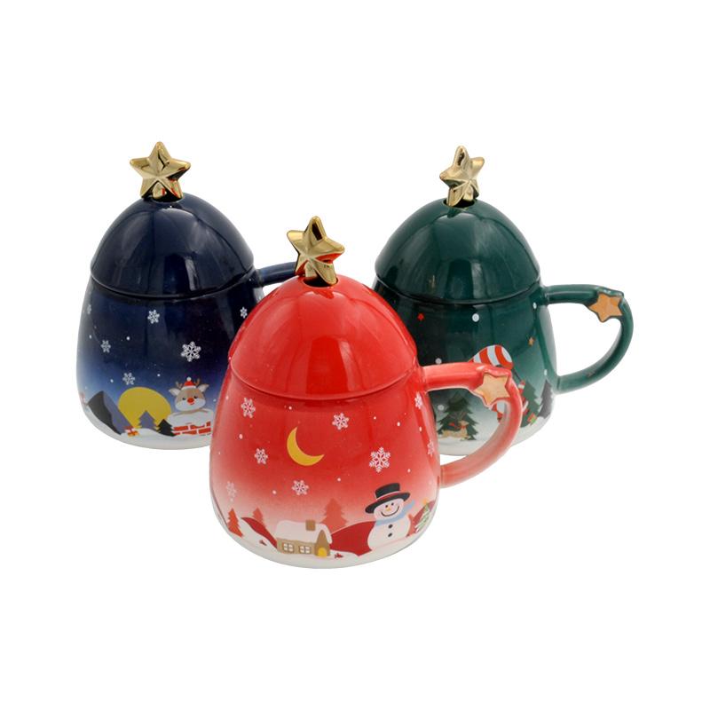 ΧΡΙΣΤΟΥΓΕΝΝΙΑΤΙΚΗ ΚΕΡΑΜΙΚΗ ΚΟΥΠΑ ME ΚΑΠΑΚΙ "TREE" 1/3 FL822 ΜΠΛΕ ΠΡΑΣΙΝΟ ΚΟΚΚΙΝΟ 13x11εκ