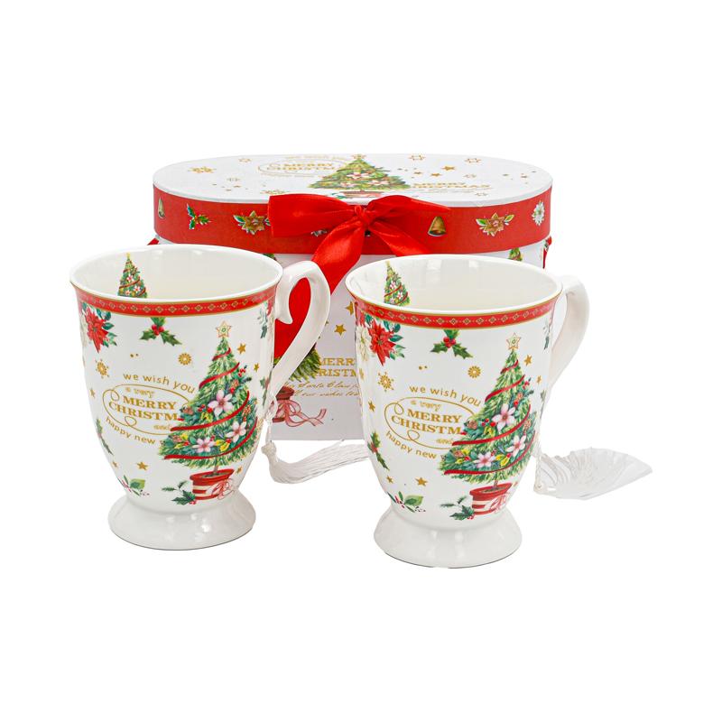 ΧΡΙΣΤΟΥΓΕΝΝΙΑΤΙΚΗ ΚΕΡΑΜΙΚΗ ΚΟΥΠΑ ΣΕΤ 2 ΤΕΜ ΣΕ ΚΟΥΤΙ FL306612 ΛΕΥΚΟ-ΚΟΚΚΙΝΟ-ΠΡΑΣΙΝΟ 12x11εκ