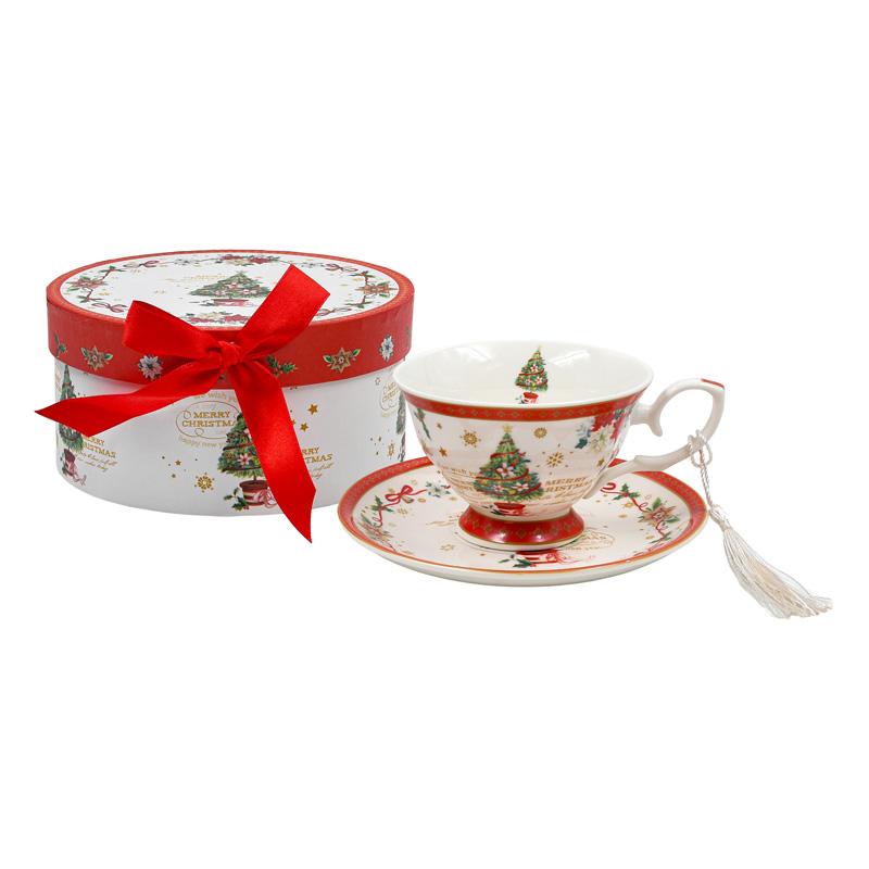 ΧΡΙΣΤΟΥΓΕΝΝΙΑΤΙΚΗ ΚΕΡΑΜΙΚΗ ΚΟΥΠΑ ΤΣΑΓΙΟΥ ΜΕ ΠΙΑΤΑΚΙ ΣΕ ΚΟΥΤΙ FL80018 ΛΕΥΚΟ-ΚΟΚΚΙΝΟ 13x7εκ 200ml