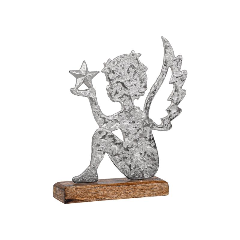 ΧΡΙΣΤΟΥΓΕΝΝΙΑΤΙΚΟ ΔΙΑΚΟΣΜΗΤΙΚΟ ΑΛΟΥΜΙΝΙΟΥ ΑΓΓΕΛΑΚΙ ΜΕ ΞΥΛΙΝΗ ΒΑΣΗ Fylianna FL1723 ΑΣΗΜΙ ΧΡΩΜΑ 14x5x18εκ