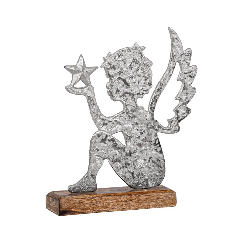 ΧΡΙΣΤΟΥΓΕΝΝΙΑΤΙΚΟ ΔΙΑΚΟΣΜΗΤΙΚΟ ΑΛΟΥΜΙΝΙΟΥ ΑΓΓΕΛΑΚΙ ΜΕ ΞΥΛΙΝΗ ΒΑΣΗ Fylianna FL1723 ΑΣΗΜΙ ΧΡΩΜΑ 19x5x24εκ