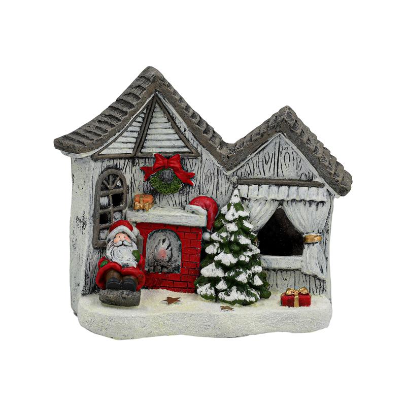 ΧΡΙΣΤΟΥΓΕΝΝΙΑΤΙΚΟ ΚΕΡΑΜΙΚΟ ΣΠΙΤΙ ΜΕ ΑΓΙΟ ΒΑΣΙΛΗ ΜΕ LED FL236107 ΓΚΡΙ-ΛΕΥΚΟ-ΚΟΚΚΙΝΟ ΧΡΩΜΑ 44x20x36εκ