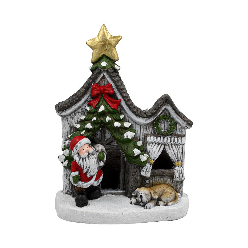 ΧΡΙΣΤΟΥΓΕΝΝΙΑΤΙΚΟ ΚΕΡΑΜΙΚΟ ΣΠΙΤΙ ΜΕ ΑΓΙΟ ΒΑΣΙΛΗ ME LED FL236109 ΓΚΡΙ-ΛΕΥΚΟ-ΚΟΚΚΙΝΟ ΧΡΩΜΑ 36x17x45εκ