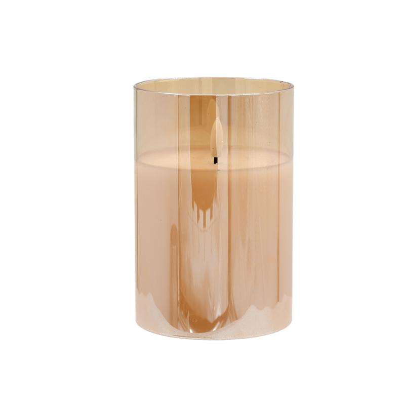 ΔΙΑΚΟΣΜΗΤΙΚΟ LED ΚΕΡΙ ΜΕ ΡΕΑΛΙΣΤΙΚΗ 3D ΦΛΟΓΑ FL1015 ΣΕ ΓΥΑΛΙ ΧΡΩΜΑ AMBER 10x10x15εκ