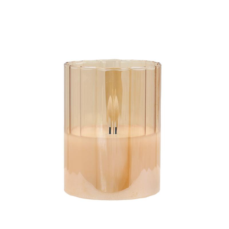 ΔΙΑΚΟΣΜΗΤΙΚΟ LED ΚΕΡΙ ΜΕ ΡΕΑΛΙΣΤΙΚΗ 3D ΦΛΟΓΑ FL7510 ΣΕ ΓΥΑΛΙ ΧΡΩΜΑ AMBER 8x8x10εκ