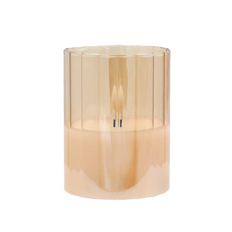 ΔΙΑΚΟΣΜΗΤΙΚΟ LED ΚΕΡΙ ΜΕ ΡΕΑΛΙΣΤΙΚΗ 3D ΦΛΟΓΑ FL7513 ΣΕ ΓΥΑΛΙ ΧΡΩΜΑ AMBER 8x8x13εκ