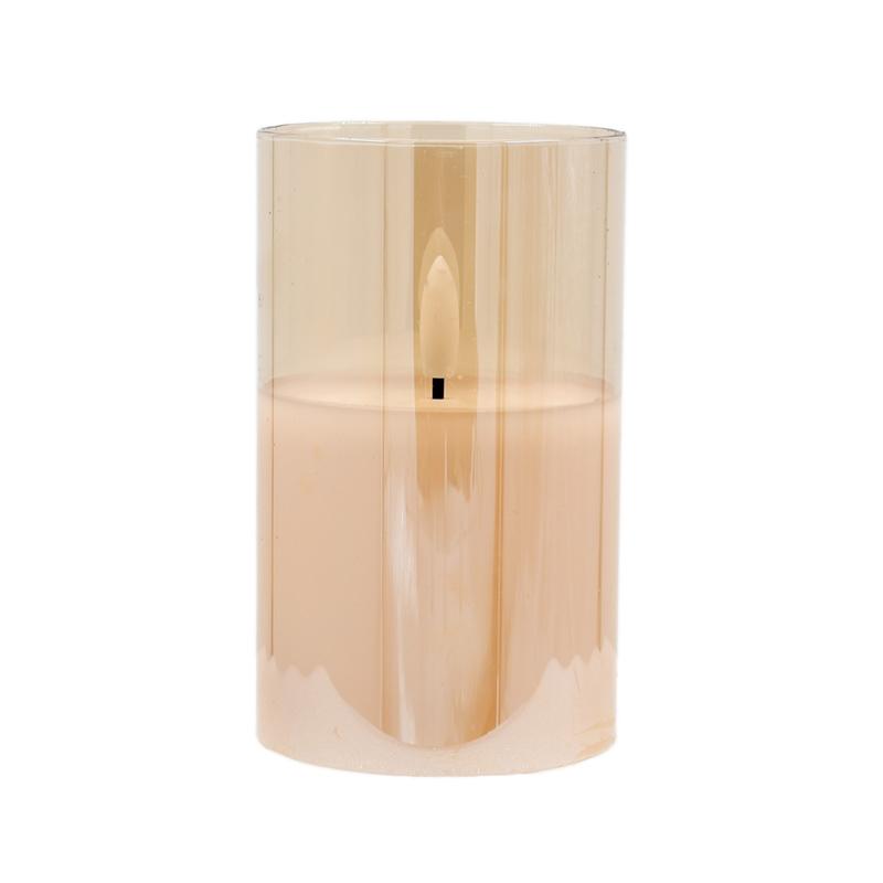 ΔΙΑΚΟΣΜΗΤΙΚΟ LED ΚΕΡΙ ΜΕ ΡΕΑΛΙΣΤΙΚΗ 3D ΦΛΟΓΑ FL7513 ΣΕ ΓΥΑΛΙ ΧΡΩΜΑ AMBER 8x8x13εκ