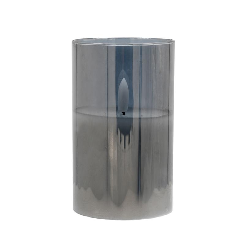 ΔΙΑΚΟΣΜΗΤΙΚΟ LED ΚΕΡΙ ΜΕ ΡΕΑΛΙΣΤΙΚΗ 3D ΦΛΟΓΑ FL7513 ΣΕ ΓΥΑΛΙ ΧΡΩΜΑ SMOKY 8x8x13εκ