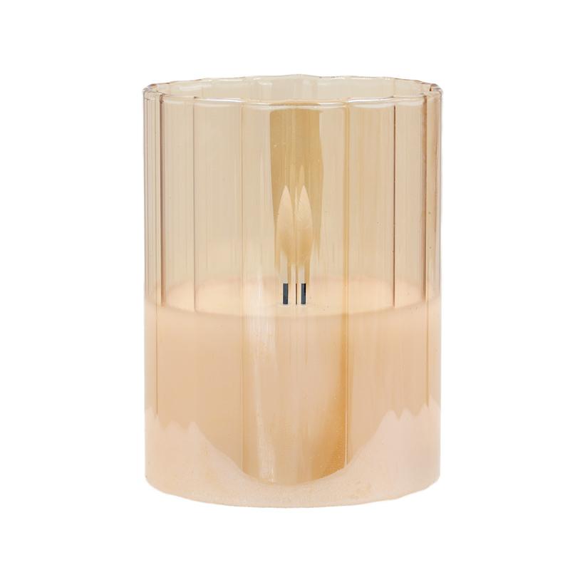 ΔΙΑΚΟΣΜΗΤΙΚΟ LED ΚΕΡΙ ΜΕ ΡΕΑΛΙΣΤΙΚΗ 3D ΦΛΟΓΑ FL7515 ΣΕ ΓΥΑΛΙ ΧΡΩΜΑ AMBER 8x8x15εκ