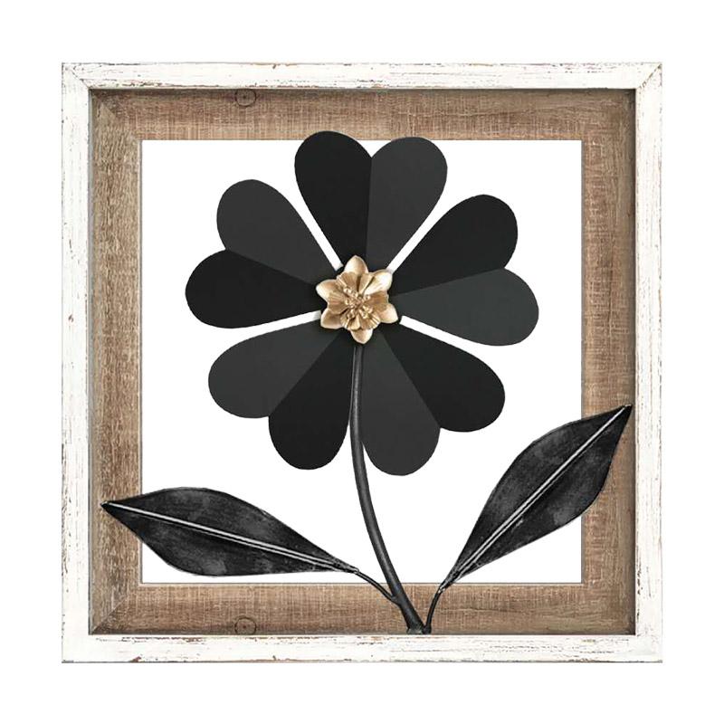 ΔΙΑΚΟΣΜΗΤΙΚΟ ΤΟΙΧΟΥ "Flower" ΜΕΤΑΛΛΟ-ΞΥΛΟ ΜΑΥΡΟ-ΛΕΥΚΟ 30.5x3x30.5εκ sls