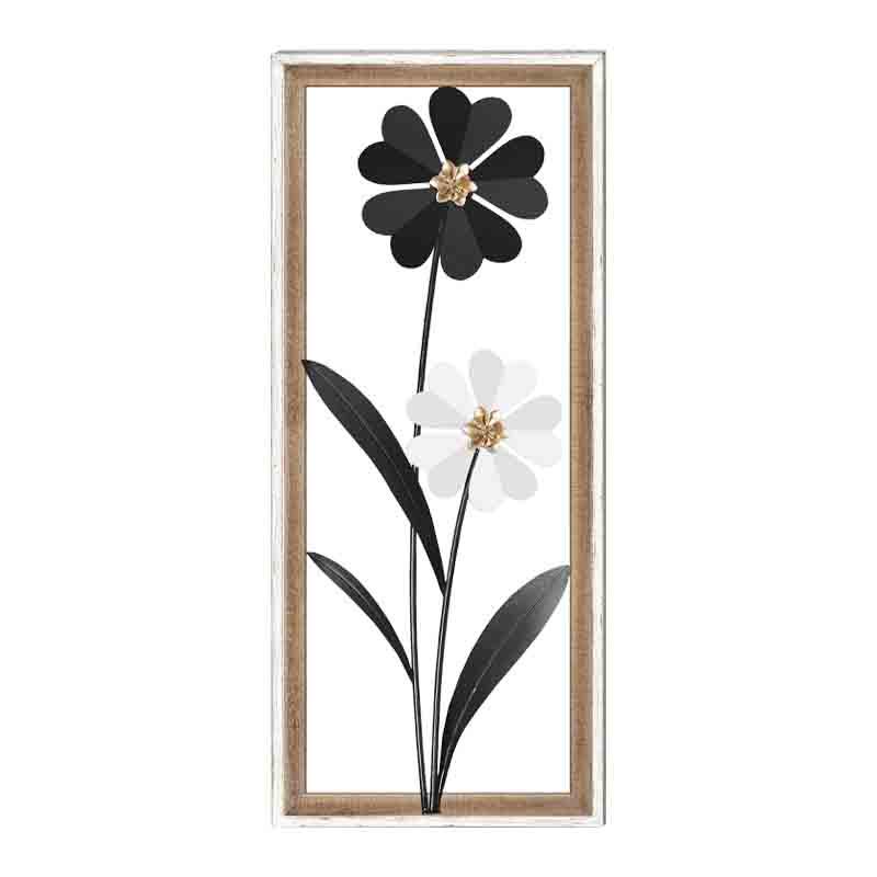 ΔΙΑΚΟΣΜΗΤΙΚΟ ΤΟΙΧΟΥ "Flower" ΜΕΤΑΛΛΟ-ΞΥΛΟ ΜΑΥΡΟ-ΛΕΥΚΟ 30.5x3x71.10εκ sls