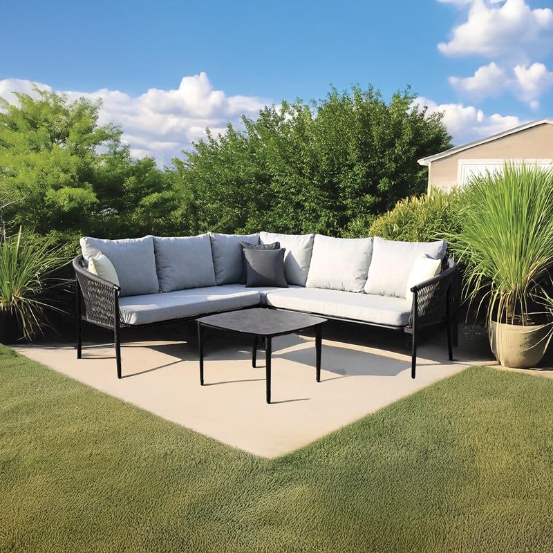 ΓΩΝΙΑΚΟ ΣΕΤ ΚΗΠΟΥ ΜΕ ΤΡΑΠΕΖΑΚΙ Catalina ΓΚΡΙ ΧΡΩΜΑ 225x225x76εκ