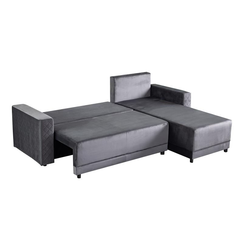 ΓΩΝΙΑΚΟΣ ΚΑΝΑΠΕΣ ΚΡΕΒΑΤΙ Lotos ΓΚΡΙ ΧΡΩΜΑ 237x168x80εκ - Image 3