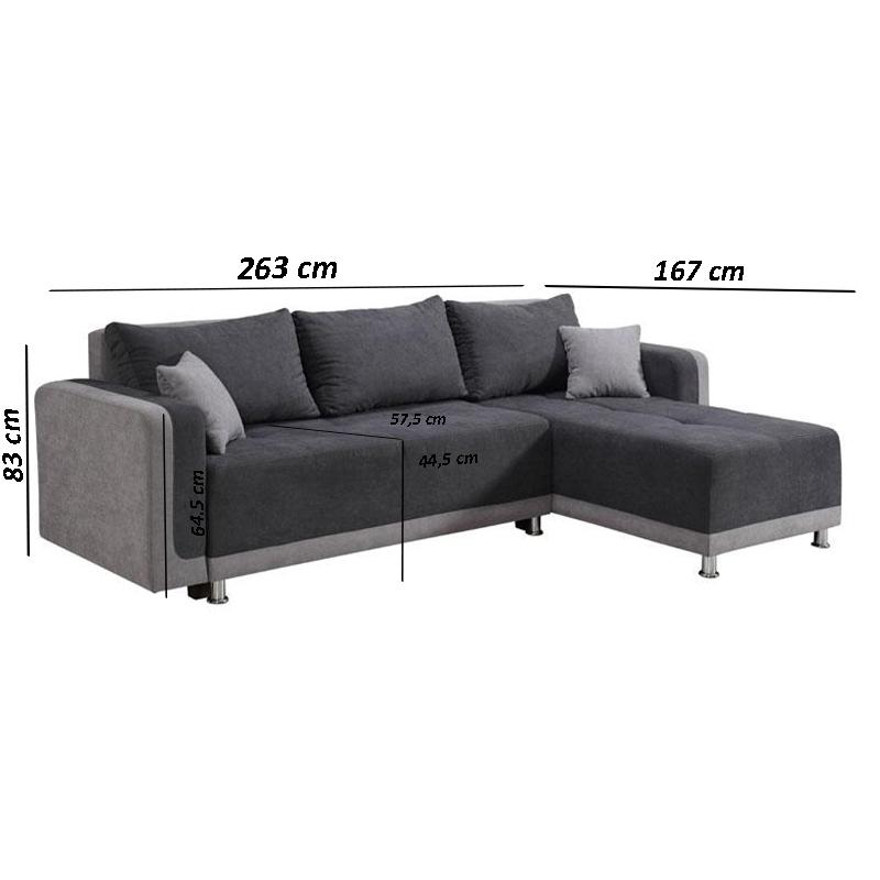 ΓΩΝΙΑΚΟΣ ΚΑΝΑΠΕΣ PRESTON ΣΚΟΥΡΟ ΓΚΡΙ/ΑΝ. ΓΚΡΙ 263x167x83εκ - Image 5