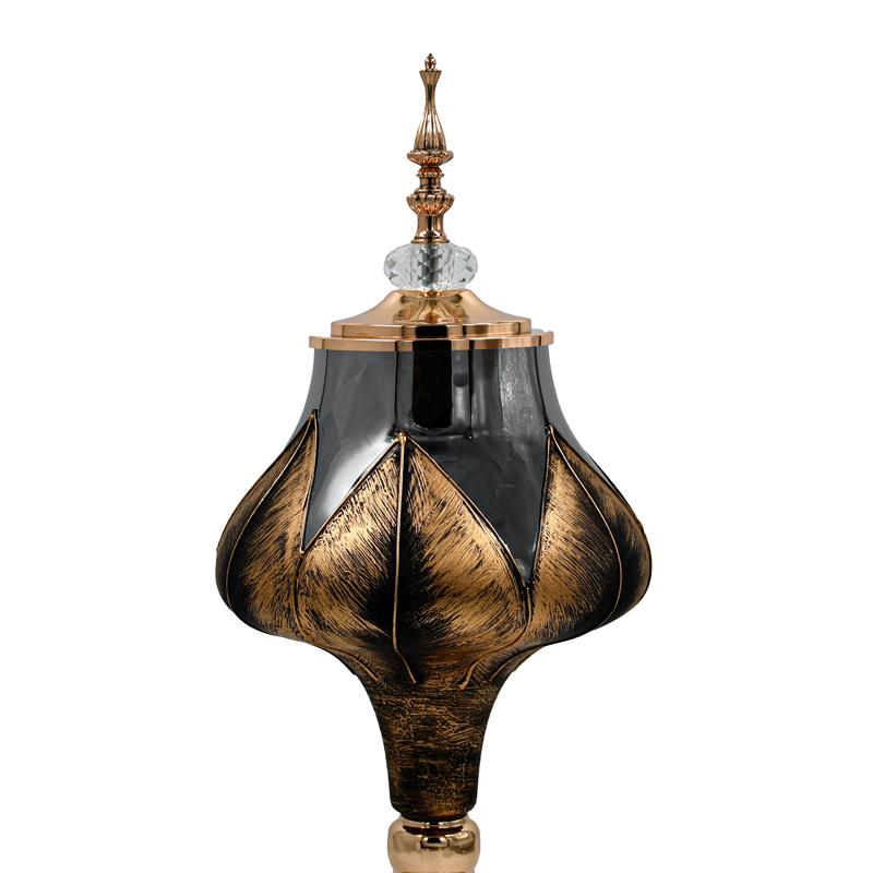 ΓΥΑΛΙΝΟ ΒΑΖΟ ΜΕ ΚΑΠΑΚΙ ΚΑΙ ΜΕΤΑΛΛΙΚΟ ΠΟΔΙ FL3087 ΜΑΥΡΟ-ΧΡΥΣΟ ΧΡΩΜΑ 20x47εκ - Image 3