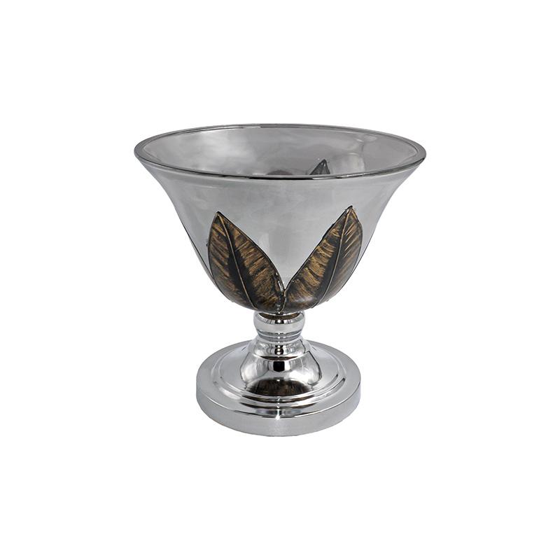 ΓΥΑΛΙΝΟ ΒΑΖΟ ΜΕ ΜΕΤΑΛΛΙΚΟ ΠΟΔΙ FL202108 ΑΣΗΜΙ ΧΡΩΜΑ 25x25x24εκ