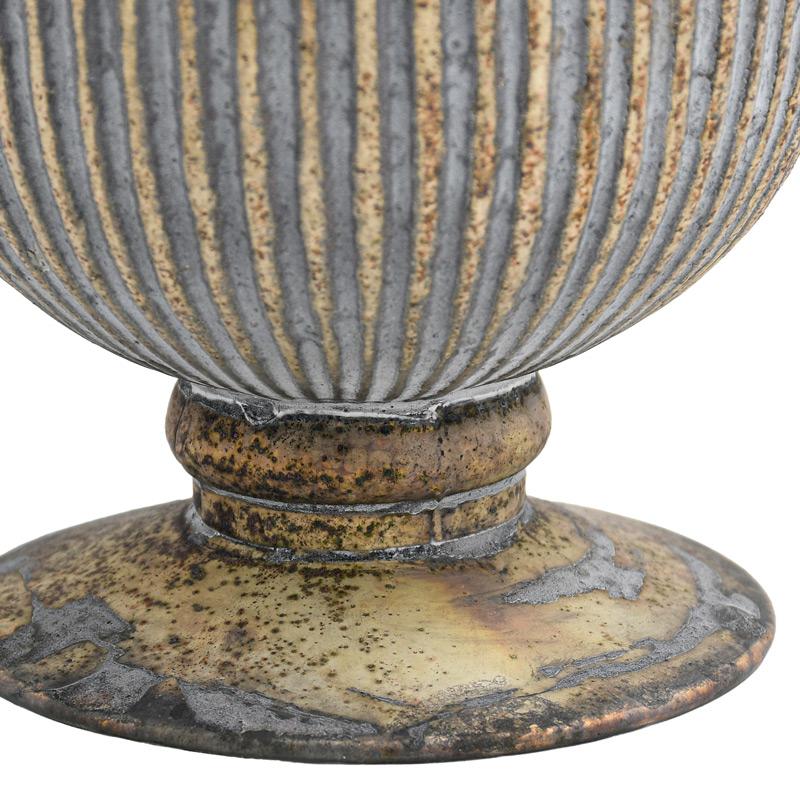 ΓΥΑΛΙΝΟ ΒΑΖΟ ΜΕ ΠΟΔΙ FL638 ΜΕΤΑΛΛΙΚΟ ΦΙΝΙΡΙΣΜΑ 14x18εκ - Image 3