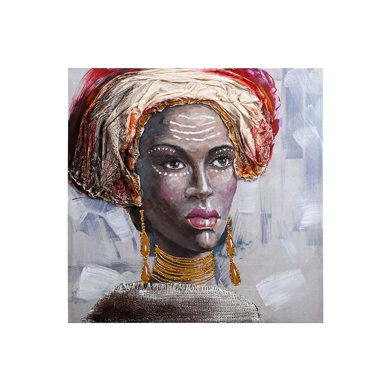 ΚΑΔΡΟ African lady 609 ΜΑΥΡΟ-ΚΟΚΚΙΝΟ-ΜΠΕΖ-ΚΑΦΕ ΧΡΩΜΑ 80x3x80εκ