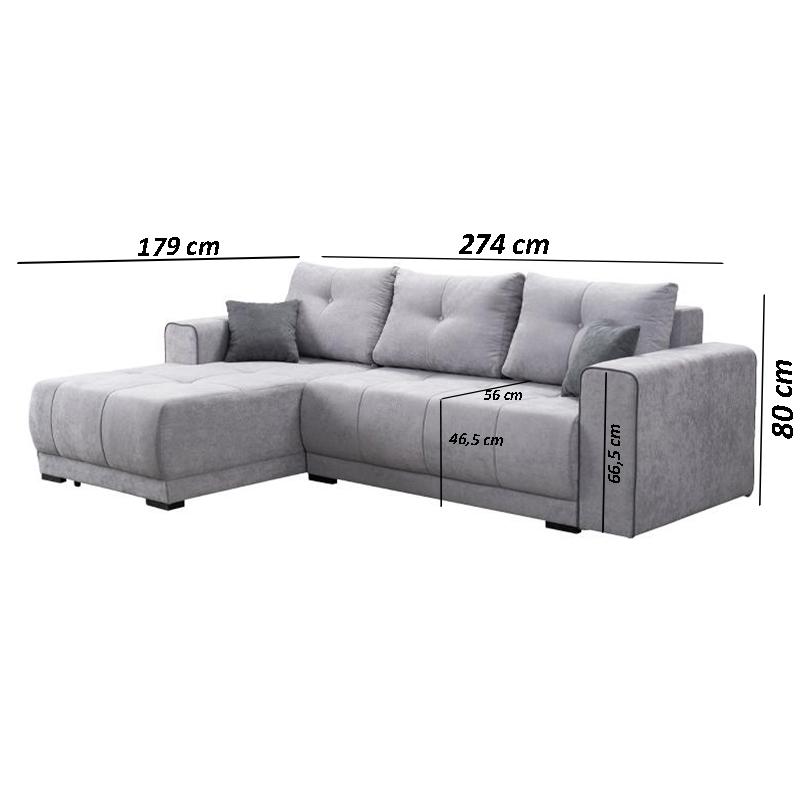 ΚΑΝΑΠΕΣ ΑΡΙΣΤΕΡΗ ΓΩΝΙΑ Figo ΓΚΡΙ-ΣΚΟΥΡΟ ΓΚΡΙ 274x179x83εκ - Image 4