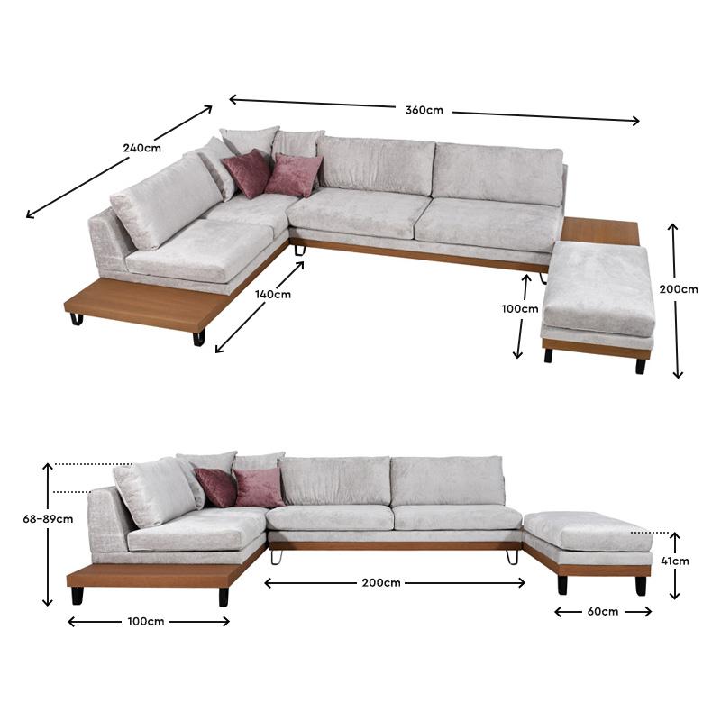 ΚΑΝΑΠΕΣ Filippa ΑΡΙΣΤΕΡΗ ΓΩΝΙΑ ICE ΜΕ ΡΟΖ ΜΑΞΙΛΑΡΙΑ 360x240εκ - Image 8