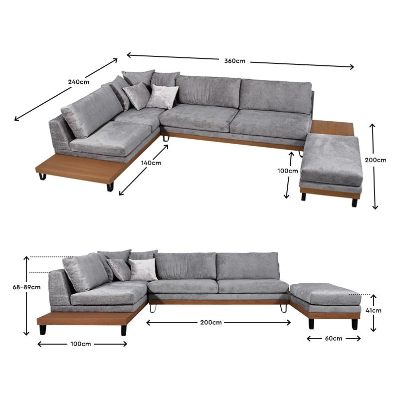 ΚΑΝΑΠΕΣ Filippa ΑΡΙΣΤΕΡΗ ΓΩΝΙΑ ΣΚ ΓΚΡΙ ΜΕ ΓΚΡΙ ΜΑΞΙΛΑΡΙΑ 360x240 - Image 9