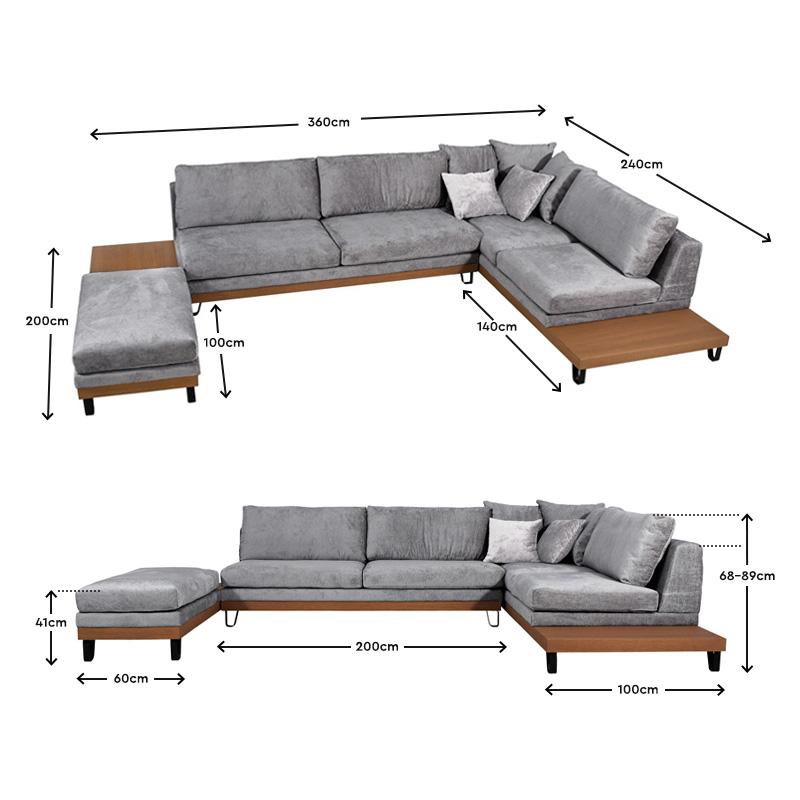 ΚΑΝΑΠΕΣ Filippa ΔΕΞΙΑ ΓΩΝΙΑ ΣΚ ΓΚΡΙ ΜΕ ΓΚΡΙ ΜΑΞΙΛΑΡΙΑ 360x240εκ - Image 8